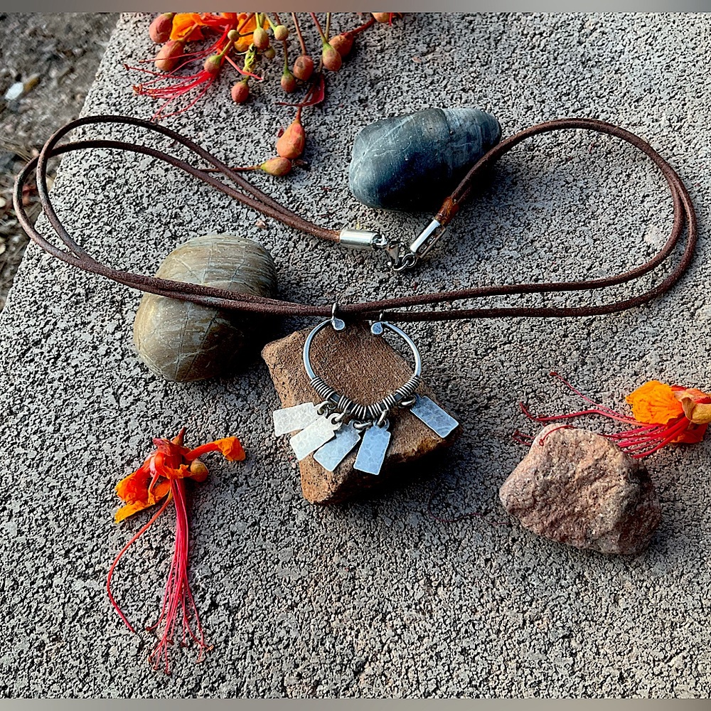 Sterling Silver Dangle Pendant on Leather Necklace - Picture 3 of 6